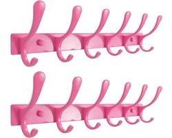 Kapstok Wandmontage - 6 Haken, Roestvrij Stalen Heavy Duty Wandhaak voor Jassen en Kleding in Roze