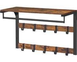 Kapstok wandplank met 10 haken- wandmontage kledingroede voor hal en slaapkamer - vintage bruinzwart LCR101B01 kapstok