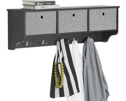 Kapstok Wandplank met Manden en Haken - Zwart - Voor Entree en Woonkamer