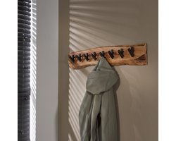 Kapstok Warren 90cm, met 8 haken - Massief acacia naturel