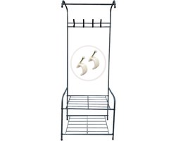 Kapstok zwart 60 x 35 x 163 cm planken en haken - organizer voor kleding en schoenen - entree garderobe slaapkamer hal en kantoor - ruimtebesparend kapstok hangend met plank