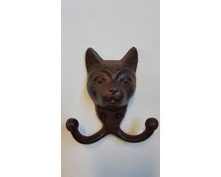 Kapstokhaak Kat - 2 Haken - Gietijzer - Roestbruin - 11,5 x 10 x 4 cm - Thasth Design