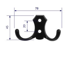 Kapstokhaak met 2 haken - mat zwart - wandkapstok - jashaak - kledinghaak - incl. zwarte schroeven