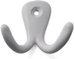 Kapstokhaken luxe - dubbele haak - aluminium - wit - 4,2 x 5,0 cm - garderobe - ophang haken - jashaken