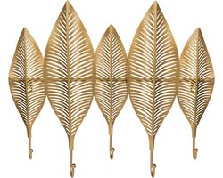 Kapstokhaken met design - Wandhaken kledingrek - Opbergen in huis - Vederontwerp stijl - 5 haken - Goud
