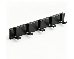 Kapstokhaken - Verborgen haken - Hangende kapstok - Metalen kapstokhaken - Muurhaken - Vijf haken, opvouwbaar - 34,2 x 5 x 1,4 cm - Geschikt voor badkamers, hallen, balkons en slaapkamers - Zwart