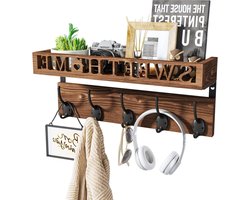 Kapstokhaken wandmontage - Sweet Home Decor - 5 dubbele haken - houten kapstok - hoeden kleding - entree woonkamer slaapkamer kapstok hangend met plank