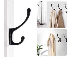 Kapstophaakjes - Jassenhaak - Kapstokhaak - 2stuks - Zwart - Metaal - Haakjes voor je jas - Dubbele haak - Inclusief bevestigingsmateriaal - Kapstok - Jassen ophangen - Chique haak - CHPN