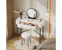 Kaptafel - 100x40x120 cm - met LED Spiegel en 2 Lades - Hout - Zwart/Wit
