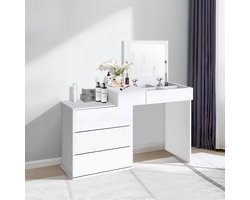 Kaptafel 117,5x78x45 cm in wit met inklapbare spiegel & 4 laden ML-Design