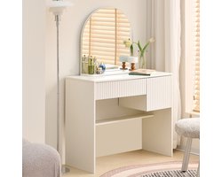 Kaptafel - 90x40x135 cm - Spiegel en Laden - Moderne Friseertafel - Hout - Wit