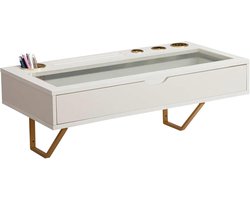 kaptafel, aan de muur bevestigde kaptafel met lades, 2-in-1 make-up bureau met pennenhouder, make-up tafel met glazen oppervlak, kleine kaptafel voor slaapkamer, badkamer, leeskamer,