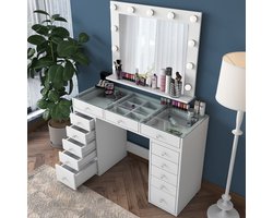 Kaptafel Beyas Wit/Glas 120cm Incl. Spiegel