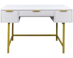 Kaptafel Bureau met meerdere lades PVC MDF + PB MDF metalen poten drievoudige ladegeleider kantoor slaapkamer opbergruimte praktisch Wit 121x60x76 cm