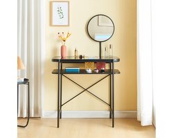 Kaptafel Hjelmeland met spiegel 129x80x44 cm zwart [en.casa]