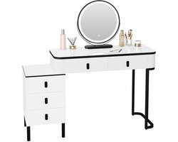 Kaptafel - Kaptafel met Spiegel en Verlichting - Make Up Tafel - Met LED-verlichting - Grote Opslag - 100 x 125 x 40 cm