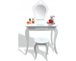 Kaptafel kind - met spiegel en kruk - 108x71x39,5 cm - wit