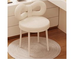 Kaptafel Kruk - Elegante Stoel - Make-up Zitten - Strik Rugleuning - 37x37x46cm - Wit