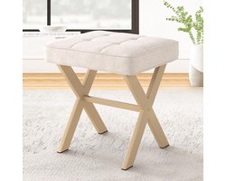 Kaptafel Kruk - Make-up Stoel Poef - Comfortabel Zitten - Gewatteerd Linnen Zitkussen - 43x33x46 cm - Zandkleurig