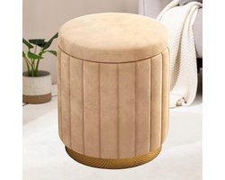 Kaptafel kruk - Voetenbank poef - Make-up kamer - Met opbergruimte - 44 x 34 cm - Crèmekleurig