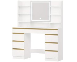 Kaptafel – Make-up Tafel – Cosmetica Tafel – Dressing Table – Opbergmeubel – Groot Formaat – Verstelbare LED Verlichting met 3 Kleuren en Helderheid