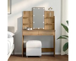 kaptafel | Make-up tafel | Cosmetica tafel met LED-verlichting 96x40x142 cm artisanaal eikenkleur