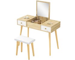 Kaptafel – Make-Up Tafel – Schminktisch – Slaapkamermeubel – Opbergruimte – 2 Lades – Zachte Kruk - 100 x 45 x 118 cm