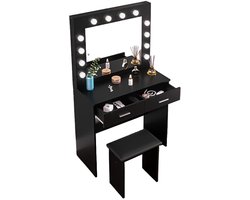 Kaptafel – Make-up Tafel – Schminktisch – Verzorgingstafel – Vanity – Zwart Ontwerp – Twee Grote Laden – Ruime Spiegel – Compact Formaat