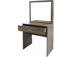 Kaptafel make up visagie - opmaaktafel - toilettafel - met grote spiegel - bruin