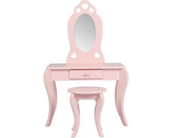 Kaptafel make up visagie tafel hartje design kinderkamer meisje met krukje roze