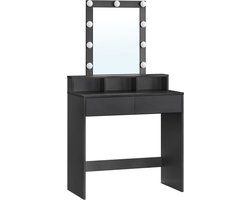 Kaptafel, Make-Uptafel Met Ledverlichting, Kaptafel Met Spiegel, Kapcommode, Zwart
