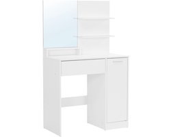 Kaptafel Make-uptafel Opbergtafel met spiegel, open opbergvak, 1 lade en 1 verborgen opbergvak, modern minimalistisch en stijlvol uiterlijk, geschikt voor make-upruimte en slaapkamer, 80 x 40 x 132 cm, wit.