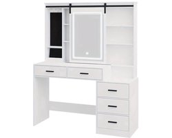 Kaptafel – Make-uptafel – Schminktisch – Beautymeubel – Vanity Table – Wit – Verstelbare LED-verlichting – Groot verstelbaar spiegelpaneel