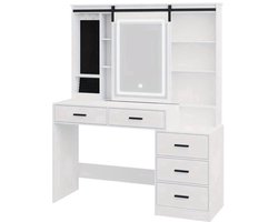 Kaptafel – Make-uptafel – Schminktisch – Beautymeubel – Vanity Table – Wit – Verstelbare LED-verlichting – Groot verstelbaar spiegelpaneel