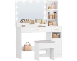 Kaptafel – Make-uptafel – Visagie Tafel – Vanity Table – Schminktafel – Grote Spiegel – 2 Lades & 4 Opbergvakken – Wit