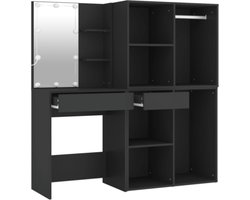 Kaptafel met 2kastjes LED bewerkt hout zwart