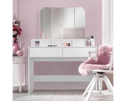 Kaptafel met 3-delige inklapbare spiegel 100x40x140 cm Wit ML-Design