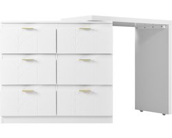 Kaptafel met bijzettafel Kantoortafel met 6 lades Wit Draaibaar tafelblad (180°)