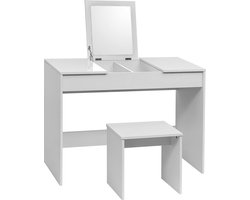 Kaptafel met Kruk - Kaptafelset - Make-upbureau - Hoogwaardig hout - Veelzijdige opvouwbare spiegel - Efficiënte opslag - 45 cm x 76 cm x 100 cm