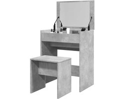 Kaptafel met kruk - Slaapkamer meubel - Make-up opbergen - Met spiegel - 60 cm breed - Beton grijs