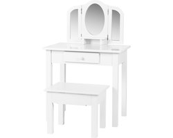 Kaptafel met krukje - opmaaktafel kinderkamer - met spiegels - wit
