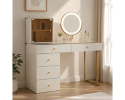 Kaptafel met LED-spiegel en glazen blad - goudkleurig en wit - 120 x 45 x 115 cm