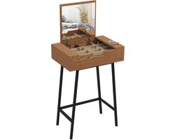 Kaptafel met scharnierende spiegel en 16 vakken, Industriële stijl, Hout en staal, 60x40x90 cm