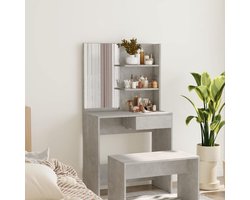 Kaptafel met spiegel - Bureau met laden - Schoonheidsroutine - Ruime opbergruimte - 745 cm breed - Grijs beton