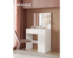Kaptafel met Spiegel – Compact Make-up Tafel 80 cm – Met Lade & Opbergkast – Moderne Vanity Tafel – Wit