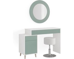 Kaptafel met Spiegel en Krukje in Groen/Wit - 120 cm