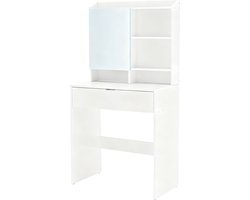 Kaptafel met Spiegel en Lade - Verstelbare Planken - Minimalistisch Design Wit