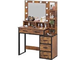 Kaptafel - met spiegel en licht - 92x40x143,5 cm - industrieel