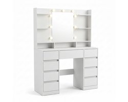 Kaptafel - met spiegel en verlichting - 144x107x40 cm - wit