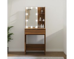 Kaptafel met spiegel en verlichting - Make up tafel - Make up - Toilettafel -Met lades - 60 x 40 x 140 cm - Bruineiken